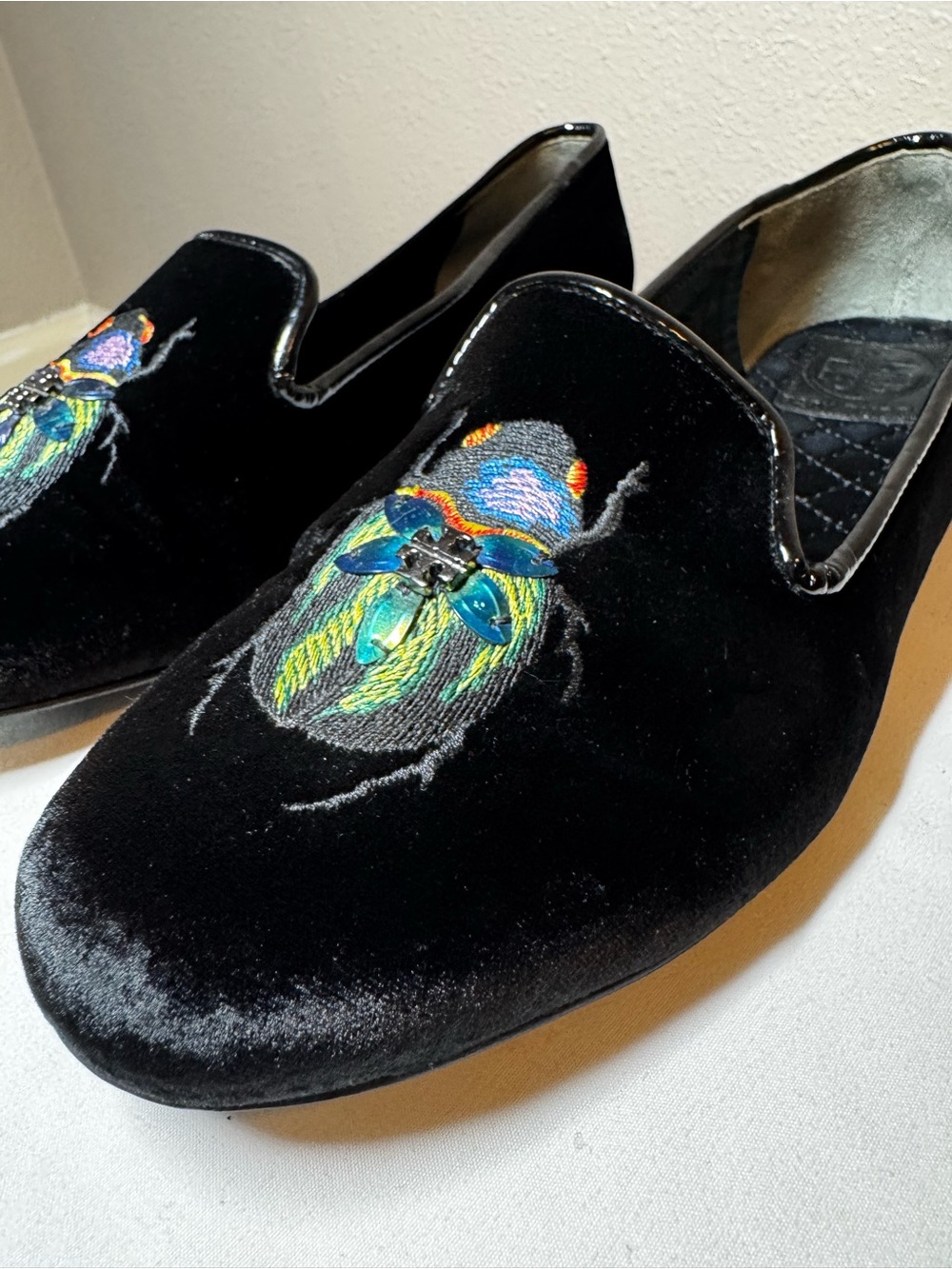 Tory Burch - Easton Black Velvet Embroidered Slip-On Loafers - 8.5 - Picture 10 of 16